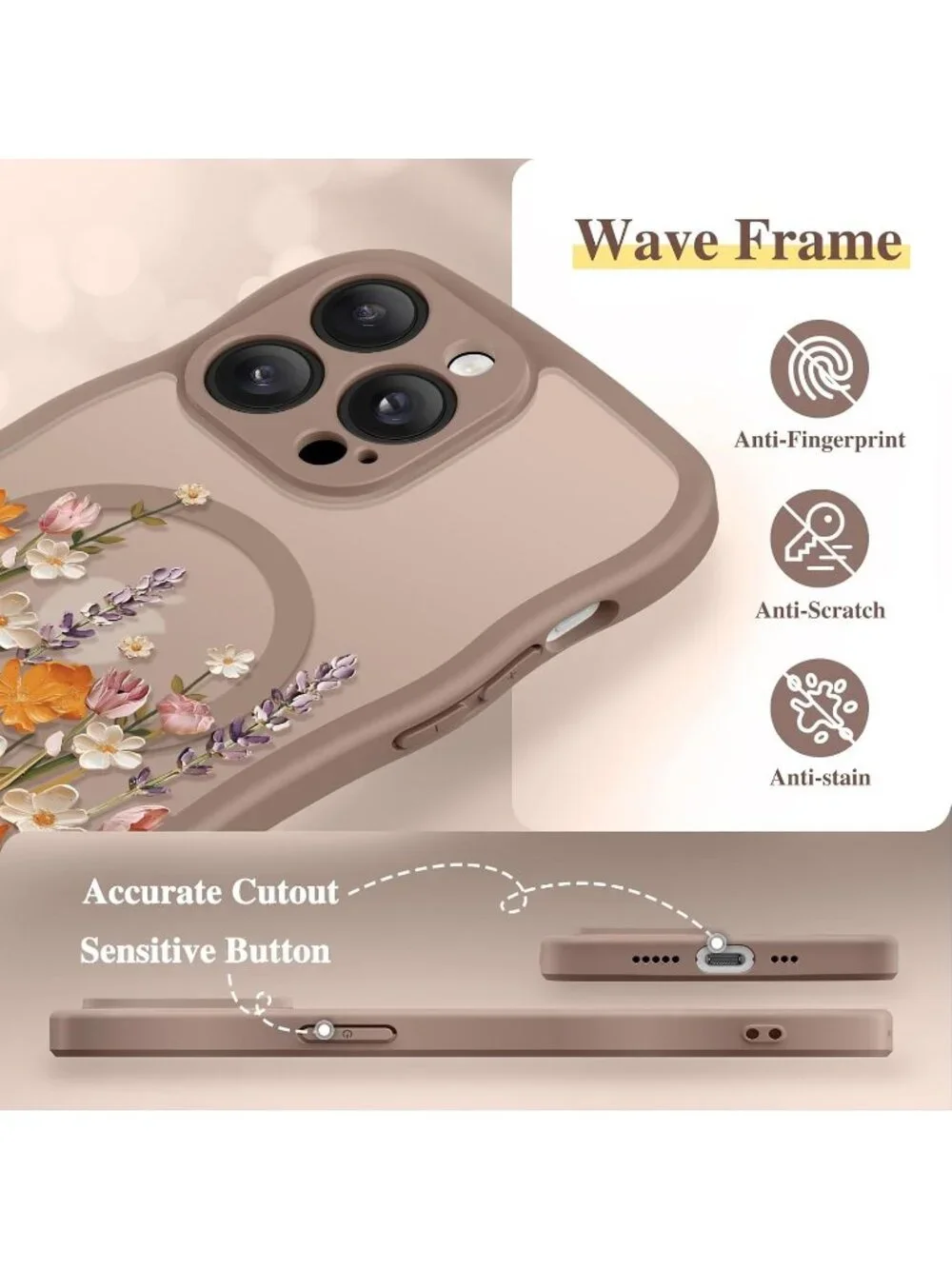 iPhone 14 Pro Primrose/Brown Compatible with MagSafe Floral Translucent Case